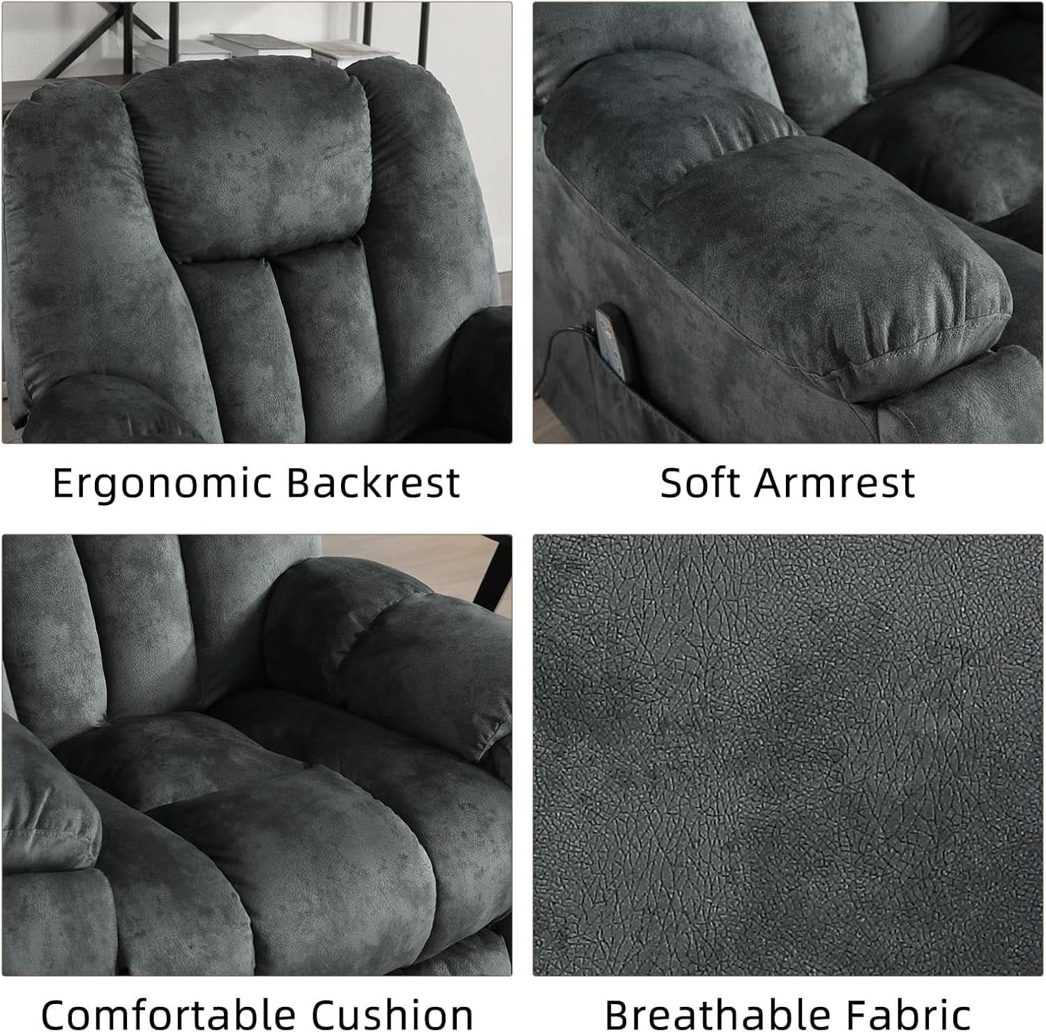 Grey Extra Wide Loveseat Recliner Sofa For Two Cup Holders