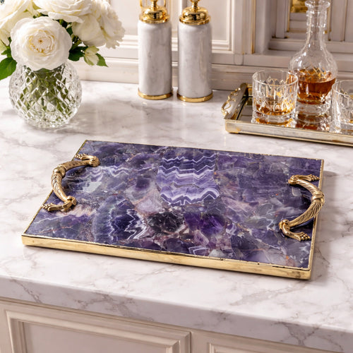 Amethyst Agate Serving Tray With Brass Handles-0