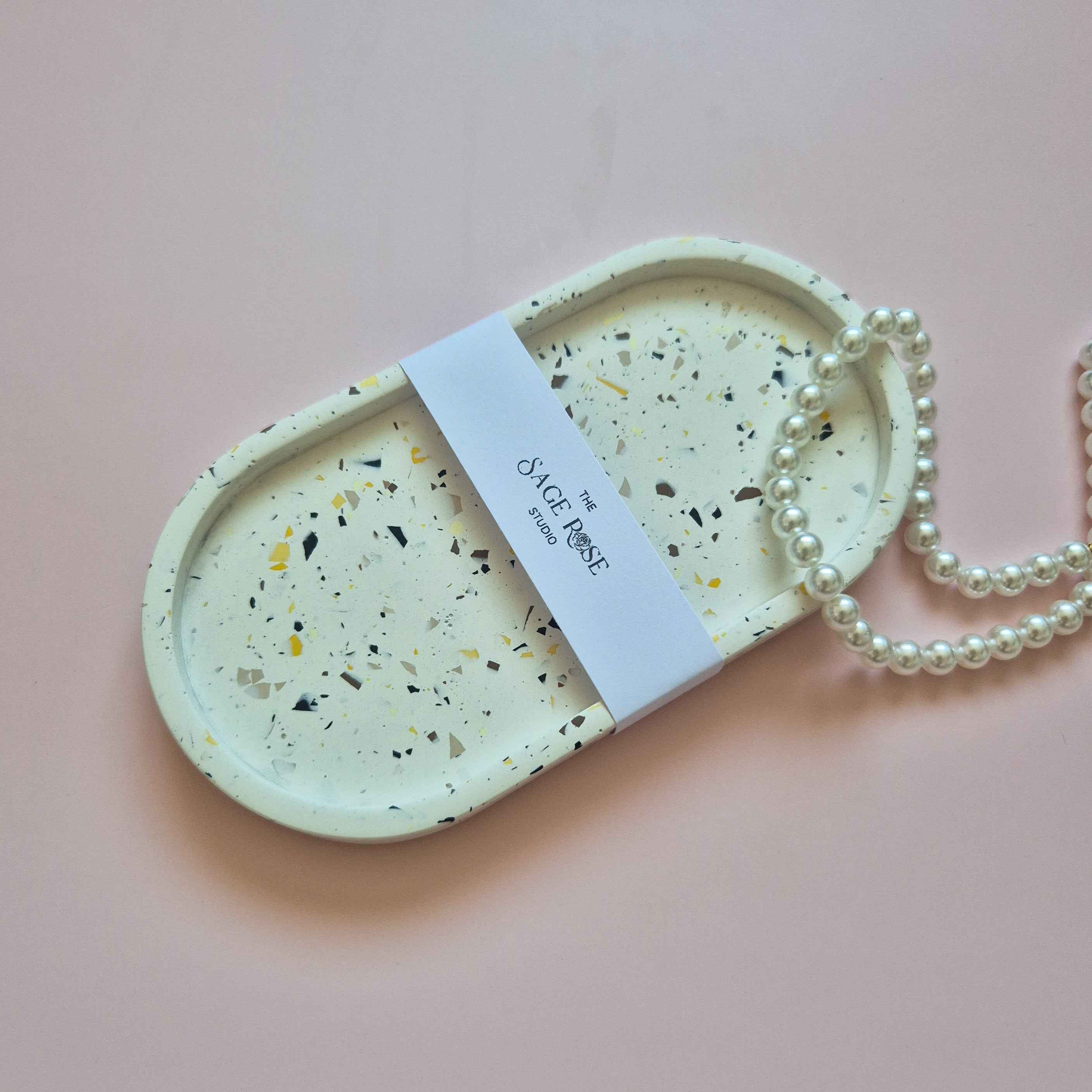 Oval natural terrazzo trinket tray-0