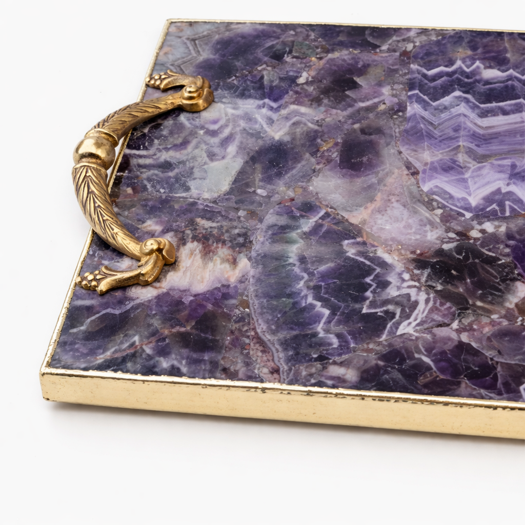 Amethyst Agate Serving Tray With Brass Handles-1