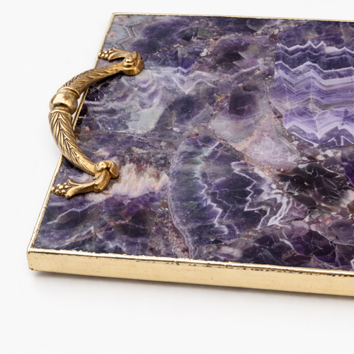 Amethyst Agate Serving Tray With Brass Handles-1