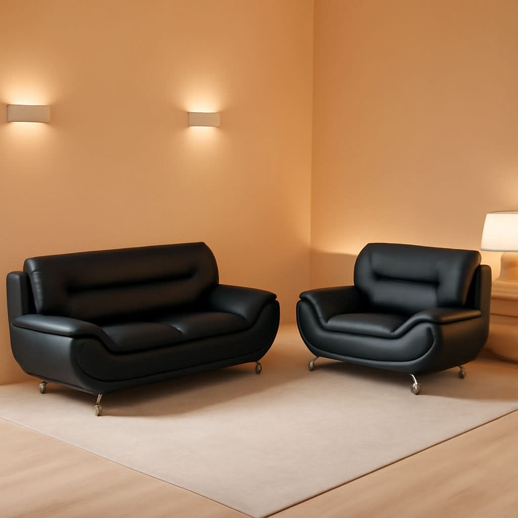 Leather Sofa and Loveseat Set for Living Room Black Leather Furniture-0