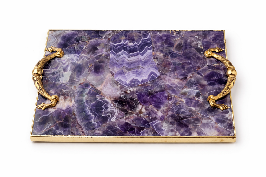 Amethyst Agate Serving Tray With Brass Handles-2