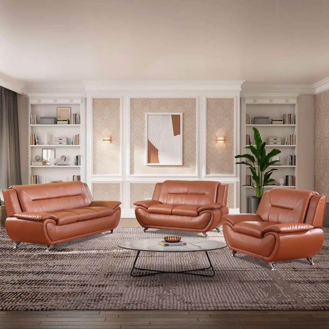Faux Leather Sofa Set 3 Piece Living Room Furniture-1
