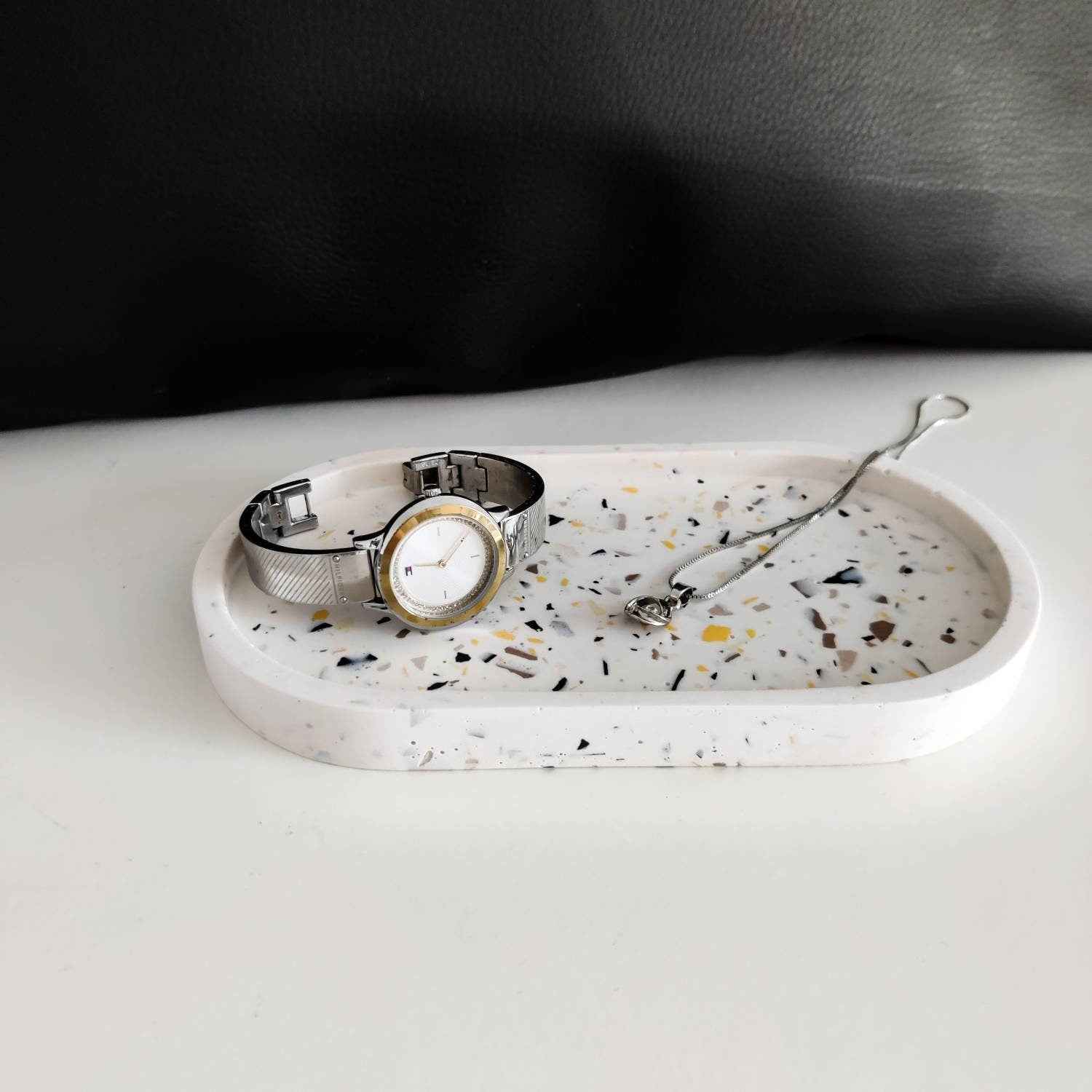Oval natural terrazzo trinket tray-3