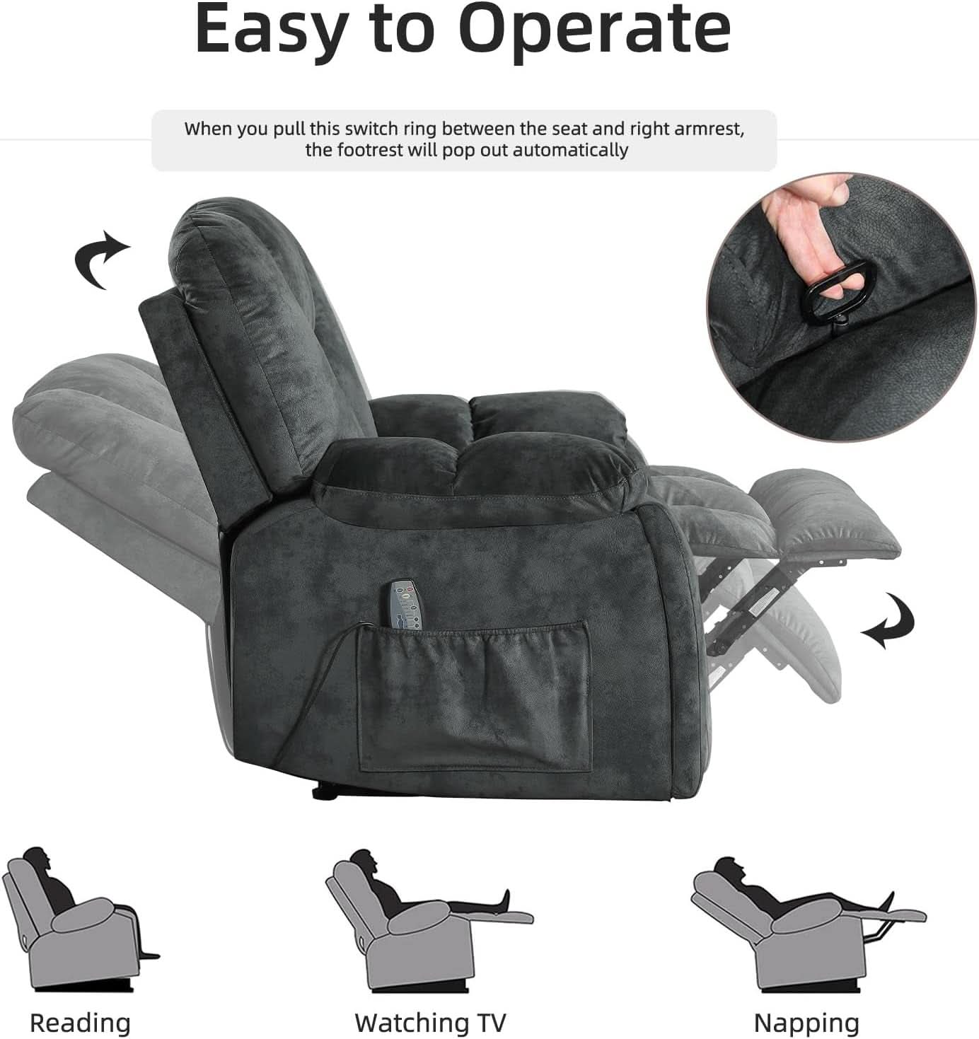 Grey Extra Wide Loveseat Recliner Sofa For Two Cup Holders