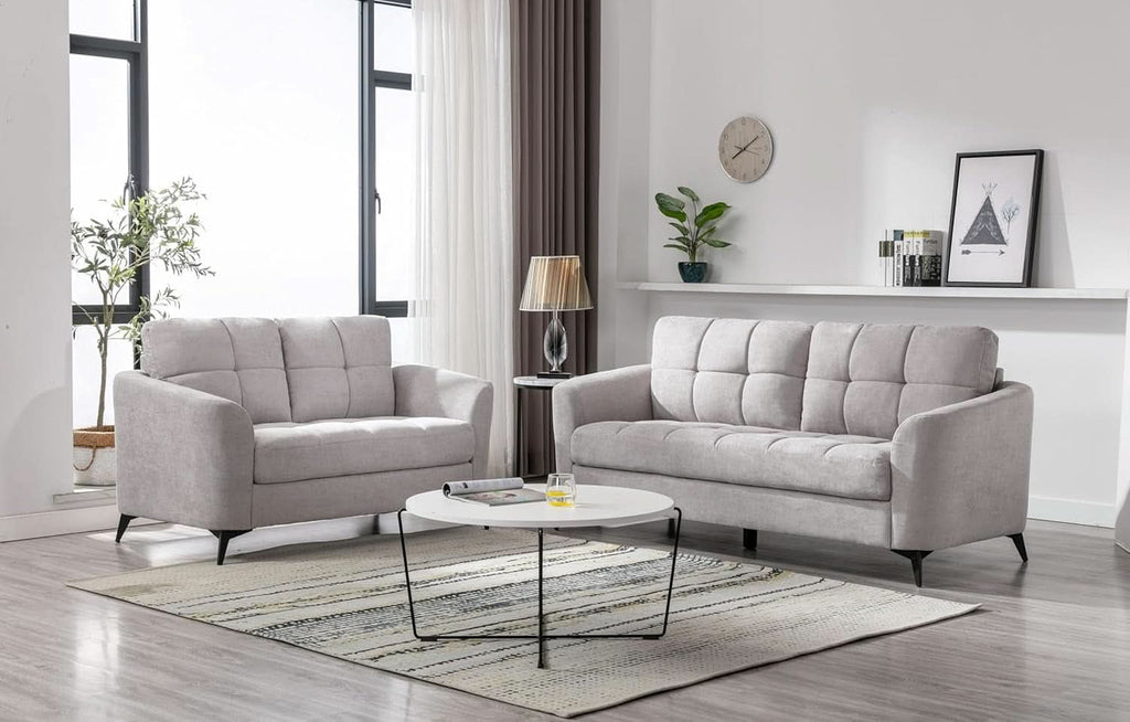 Callie Light Gray Velvet Sofa Loveseat Set 79 Inch Living Room Furniture-1
