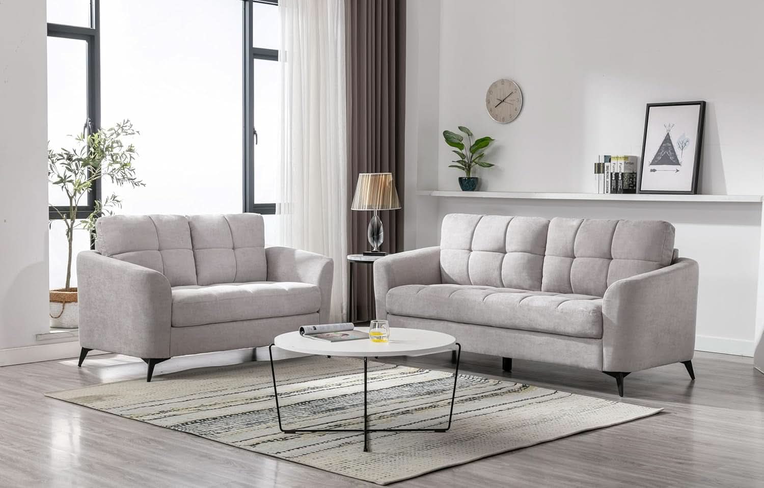 Callie Light Gray Velvet Sofa Loveseat Set 79 Inch Living Room Furniture-1