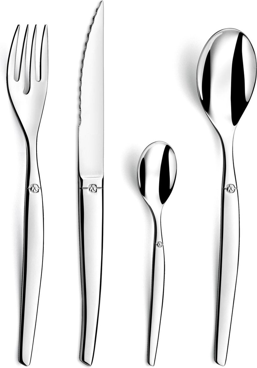 Lou laguiole - jet - cutlery set - 24 pieces - 6 persons - highly polished - silver colored