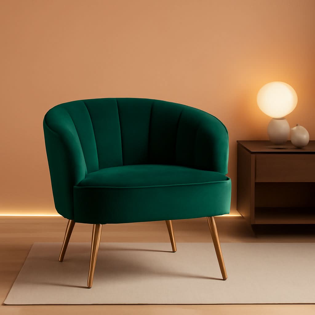 Green Velvet Accent Chair With Gold Legs For Living Room Furniture-0