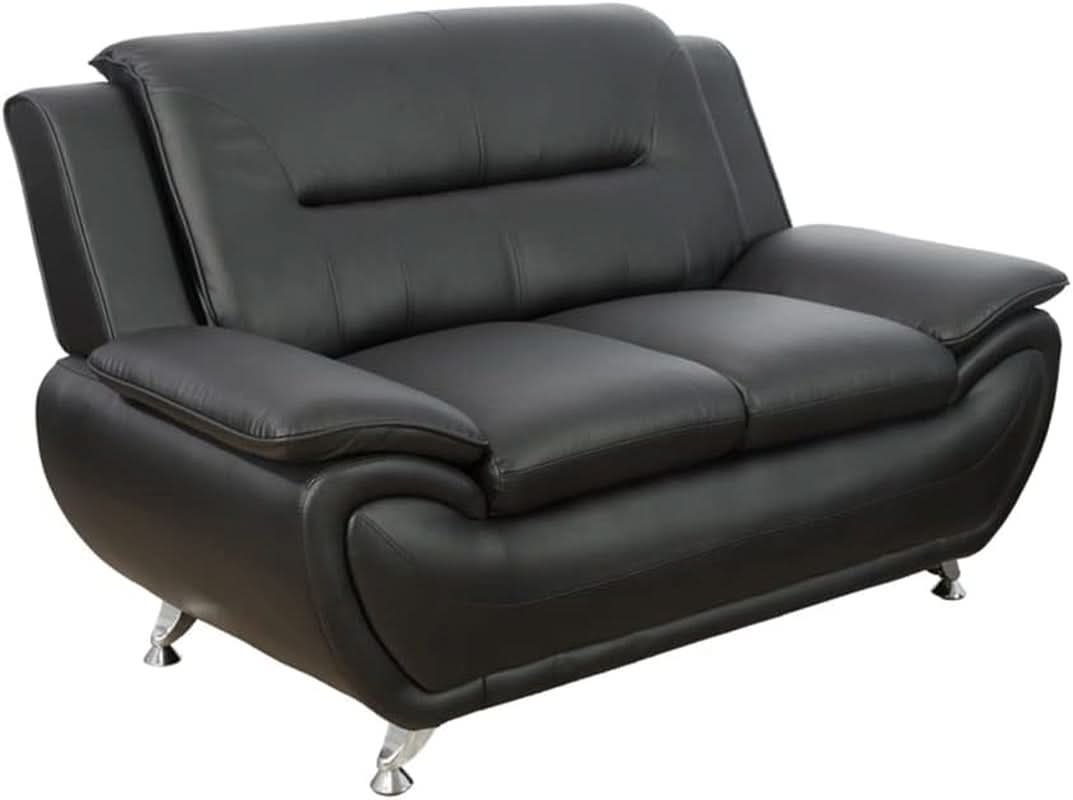 Leather Sofa and Loveseat Set for Living Room Black Leather Furniture-2