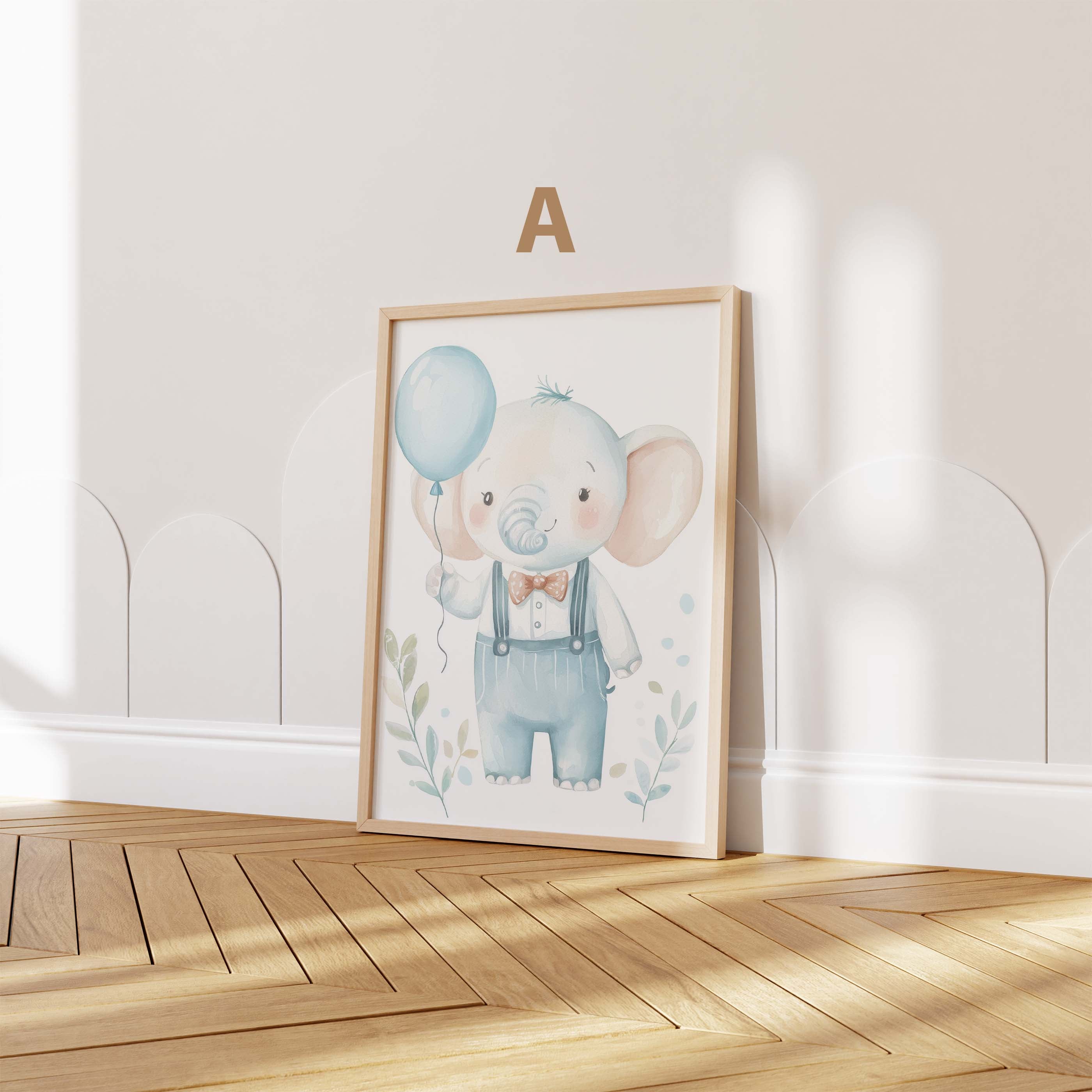 Niedliches Elefanten Kinderzimmer Poster · Aquarell Elefant mit Ballon · Babyzimmer Wanddeko · Pastell Tierillustration · Print ohne Rahmen-2