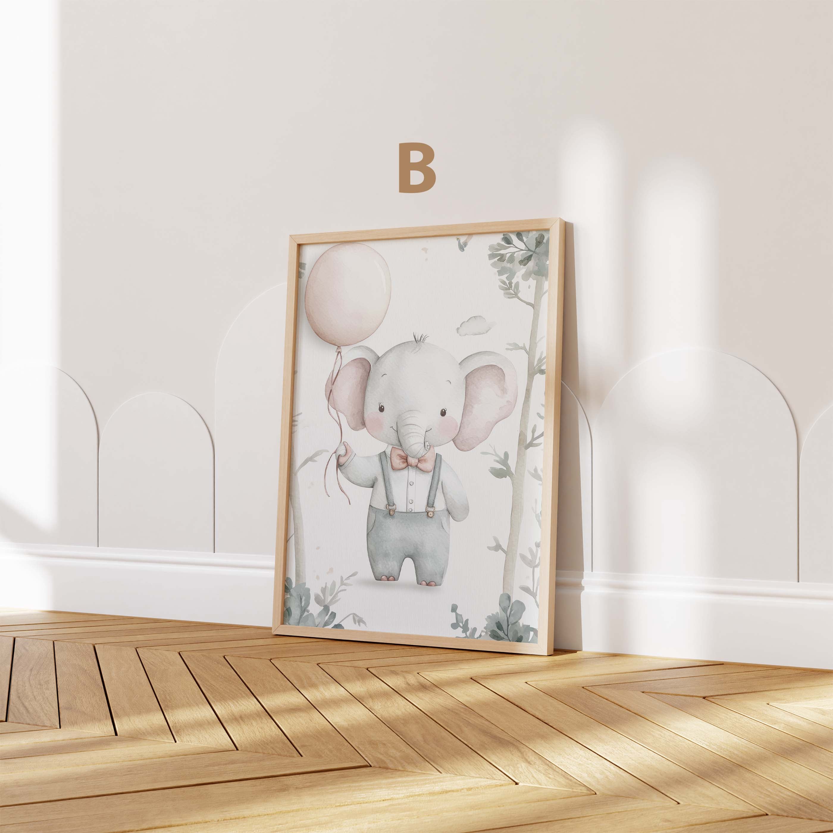 Niedliches Elefanten Kinderzimmer Poster · Aquarell Elefant mit Ballon · Babyzimmer Wanddeko · Pastell Tierillustration · Print ohne Rahmen-3