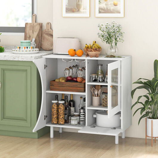Kitchen Sideboard with Glasses Holder for Living Room Dining Room-White-0