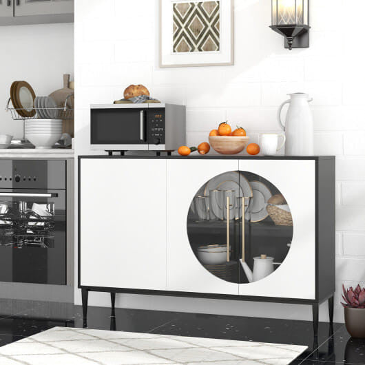 Sideboard Cabinet with Tempered Glass Door for Living Room Dining Room Kitchen-White-0