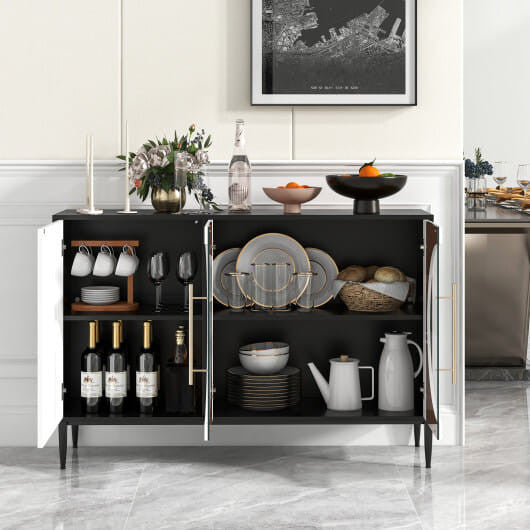 Sideboard Cabinet with Tempered Glass Door for Living Room Dining Room Kitchen-White-1
