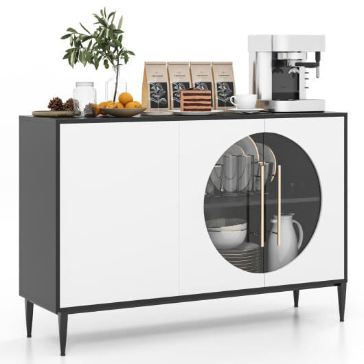 Sideboard Cabinet with Tempered Glass Door for Living Room Dining Room Kitchen-White-2