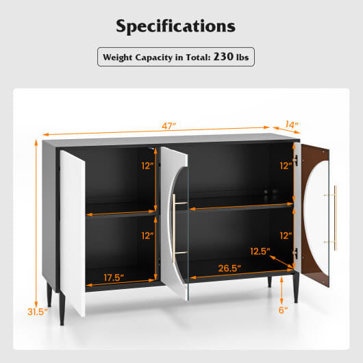 Sideboard Cabinet with Tempered Glass Door for Living Room Dining Room Kitchen-White-3