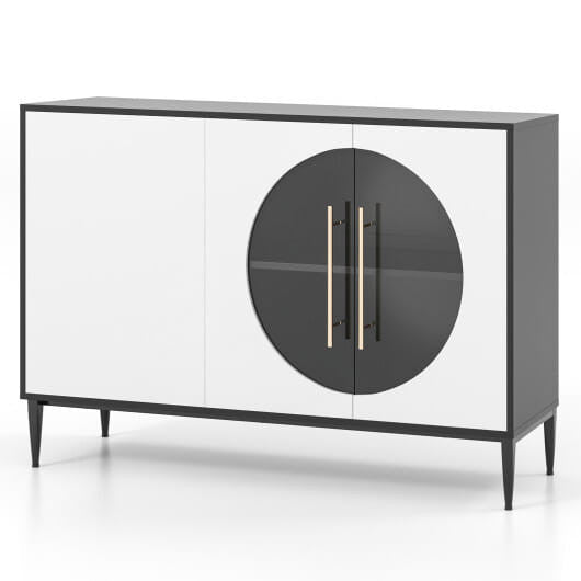 Sideboard Cabinet with Tempered Glass Door for Living Room Dining Room Kitchen-White-4