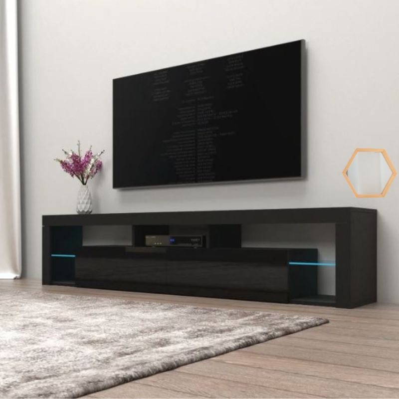 Modern TV Cabinet Living Room Furniture 200cm Black-0