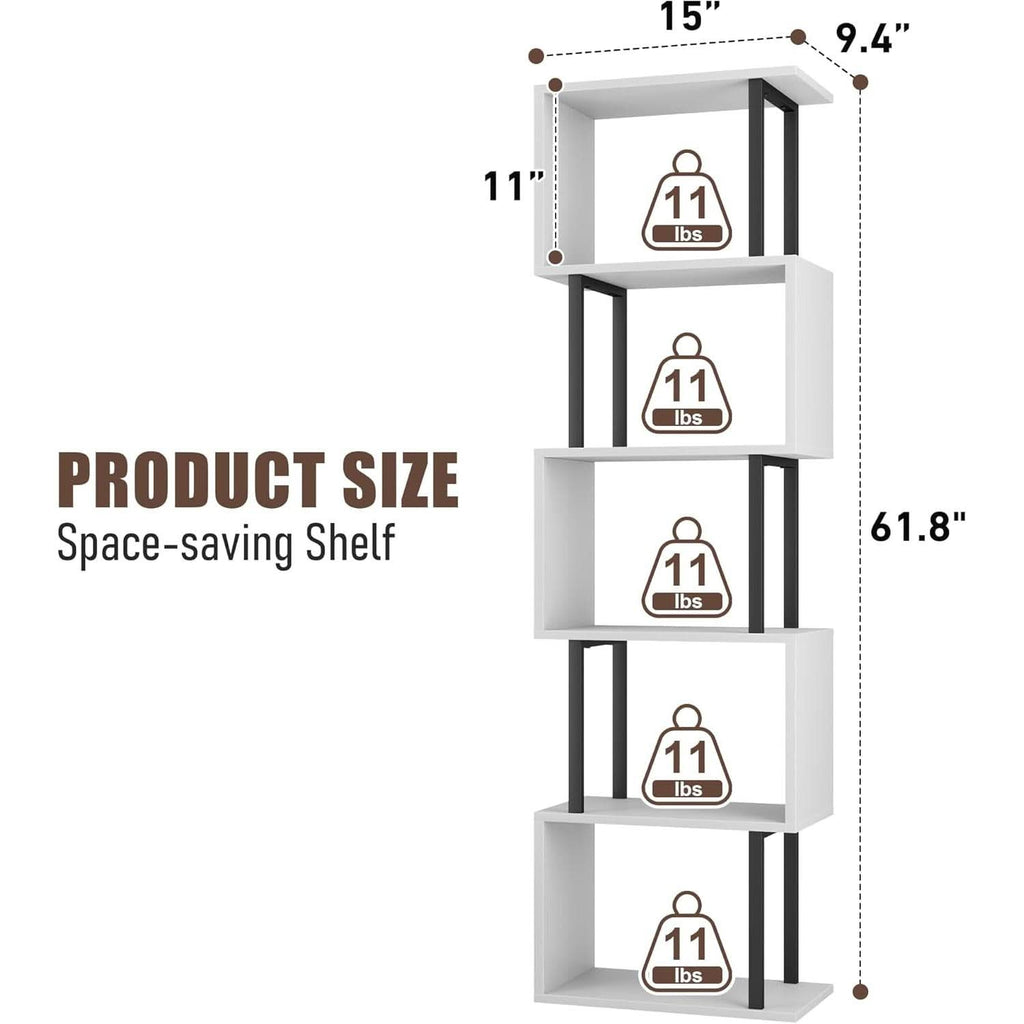 Five Tier Bookshelf White Bookcase Living Room Furniture-2