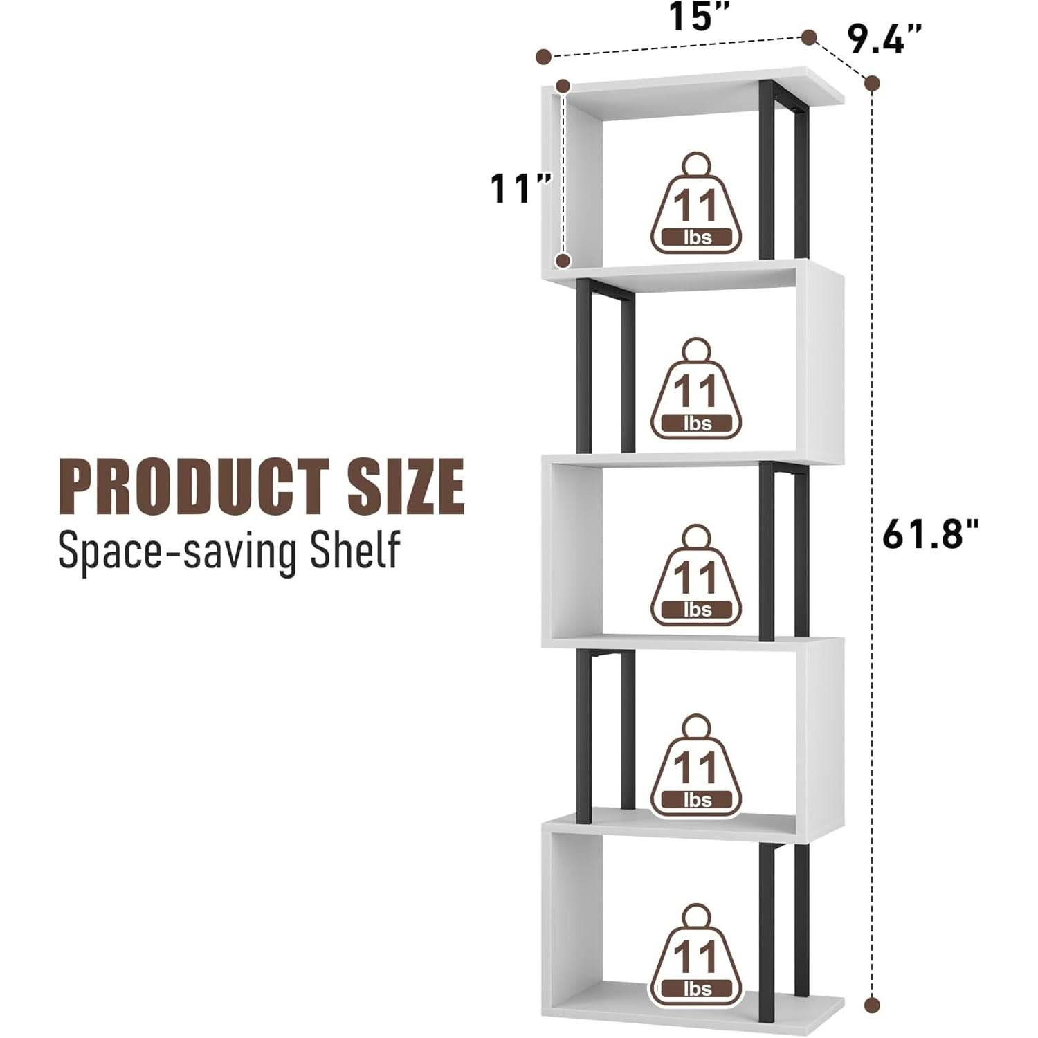 Five Tier Bookshelf White Bookcase Living Room Furniture-2