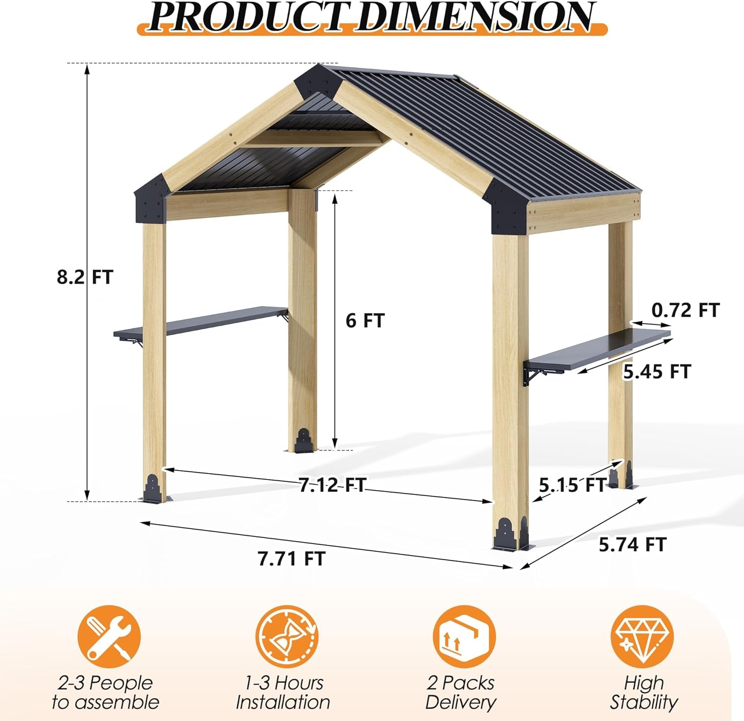 Outdoor Grill Gazebo Featuring Hardtop 7.7x5.7 Feet