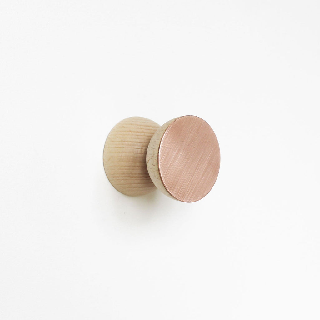 Geometric Beech Wood & Copper Wall Mounted Coat Hook / Knob-2