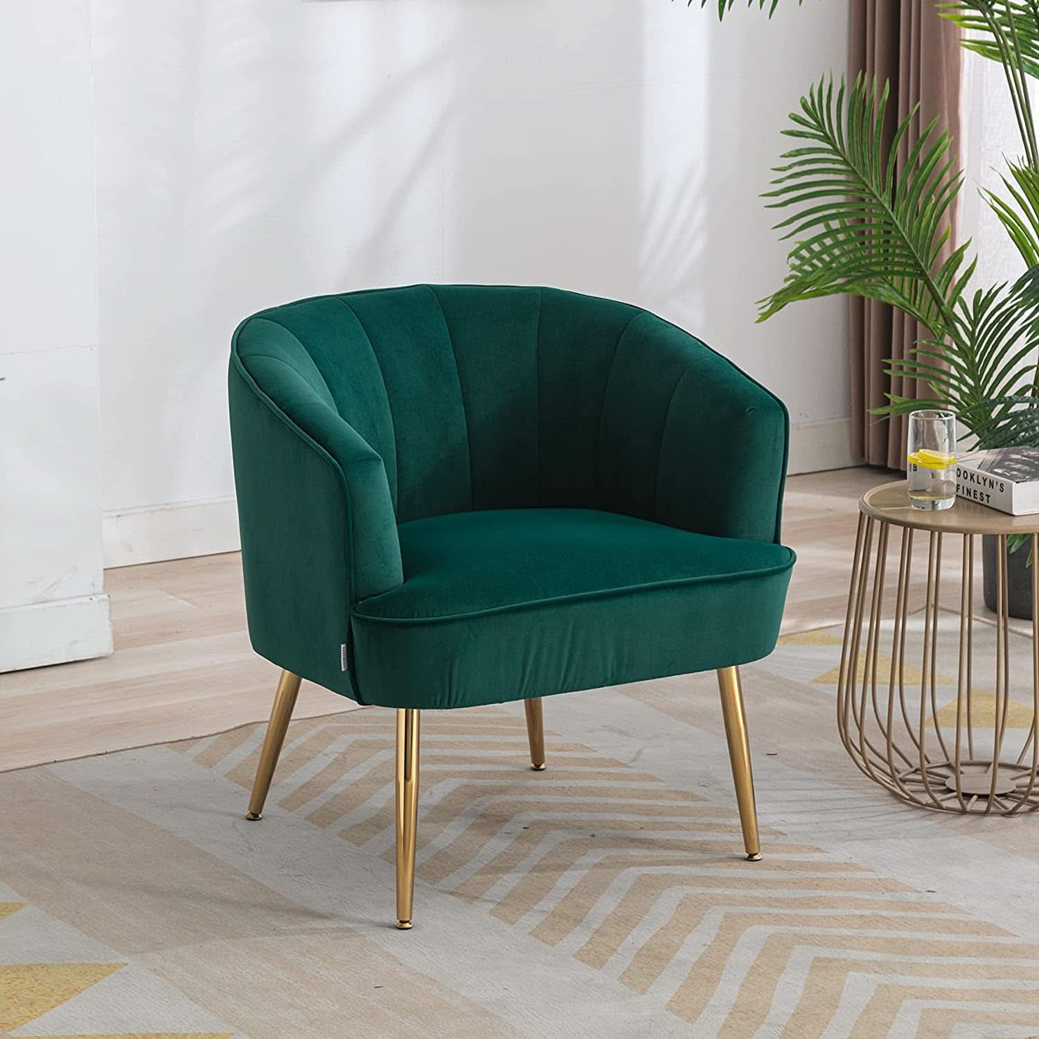 Green Velvet Accent Chair With Gold Legs For Living Room Furniture-1