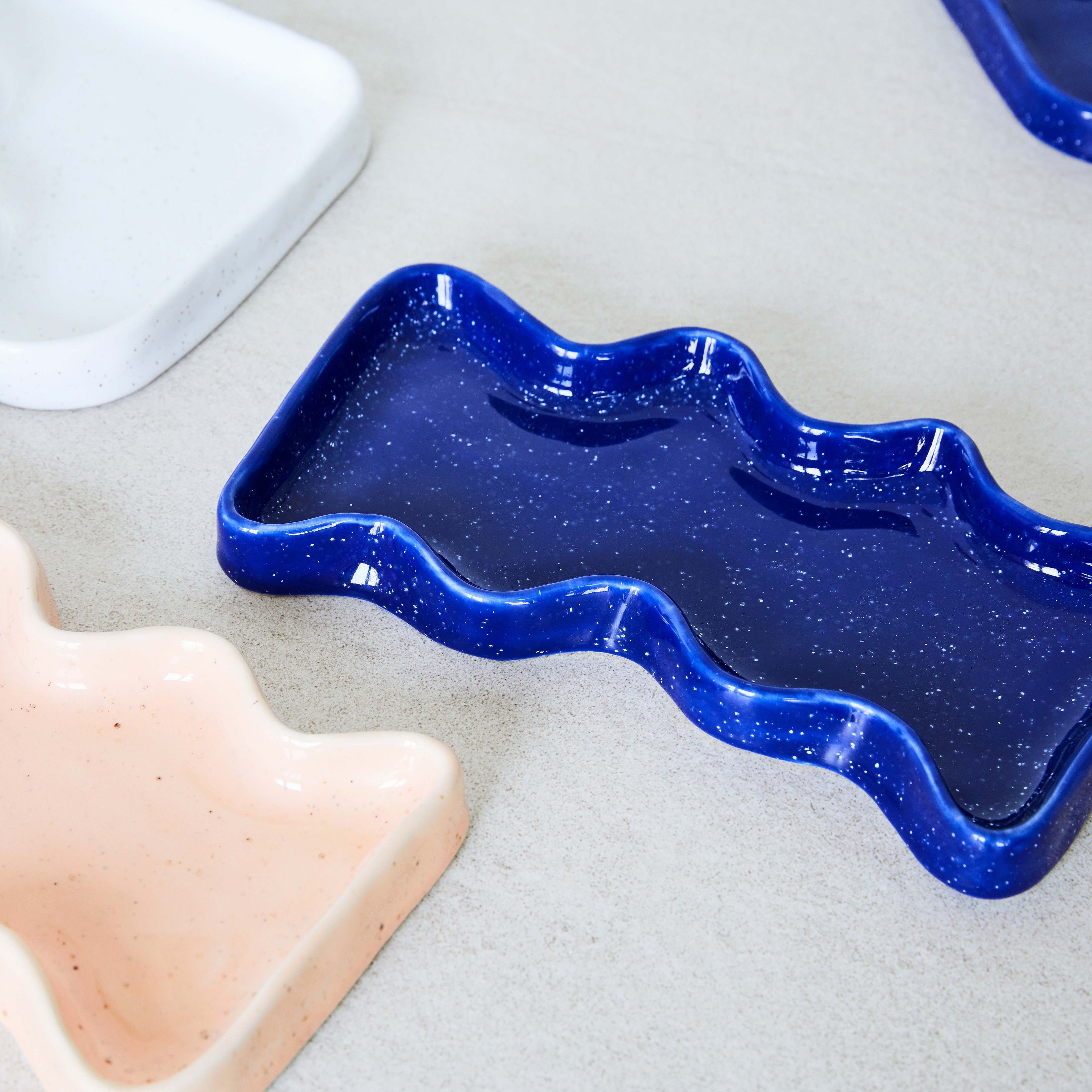 Ceramic Wave Tray - Speckled Blue-4