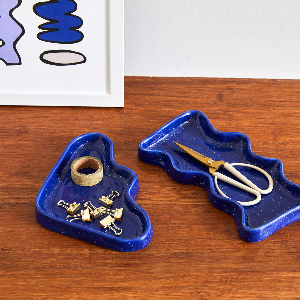 Ceramic Wave Tray - Speckled Blue-2