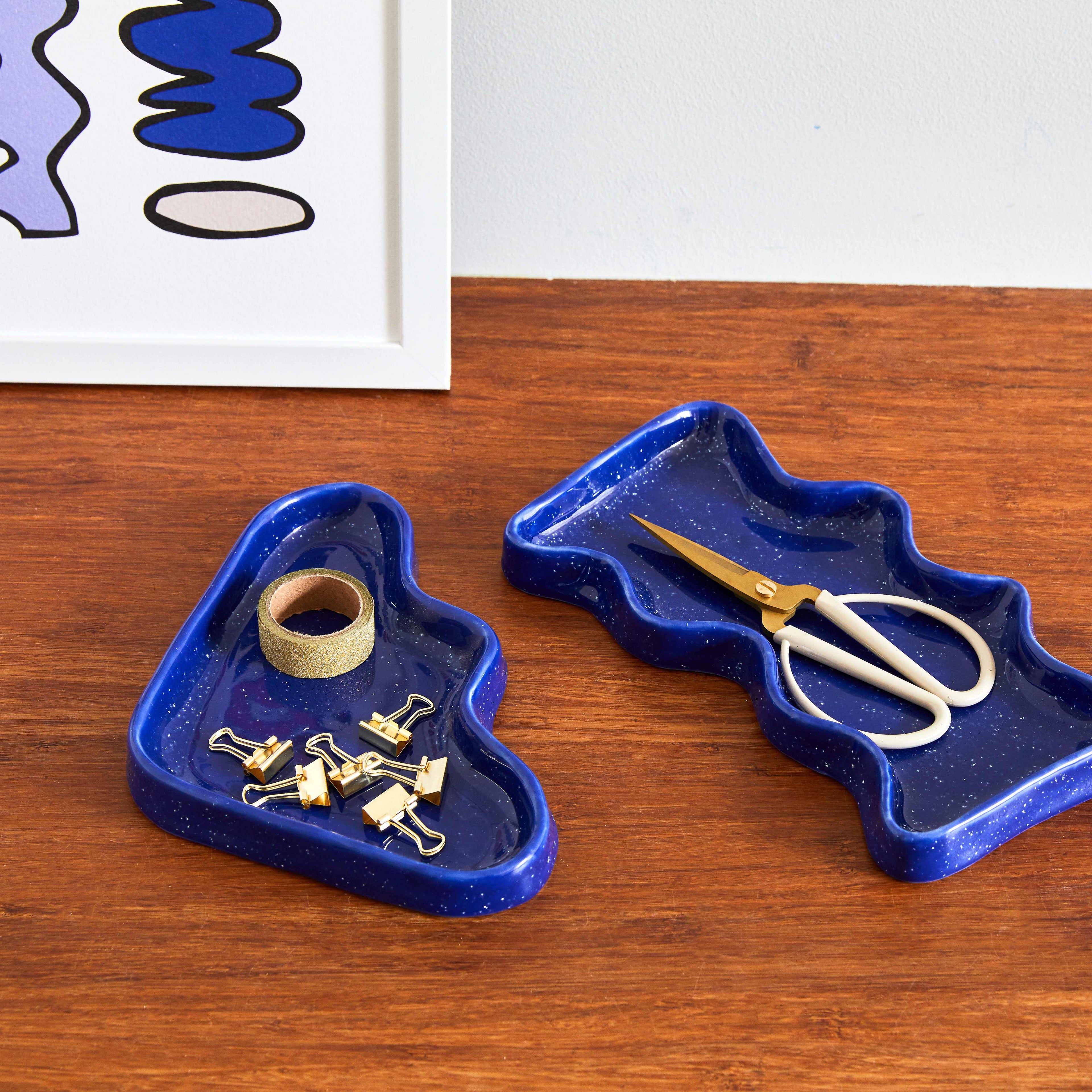Ceramic Wave Tray - Speckled Blue-2