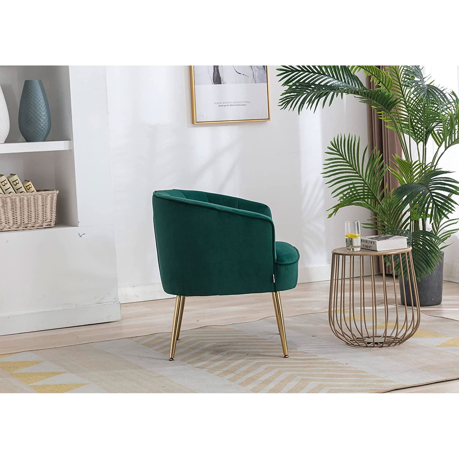 Green Velvet Accent Chair With Gold Legs For Living Room Furniture-3
