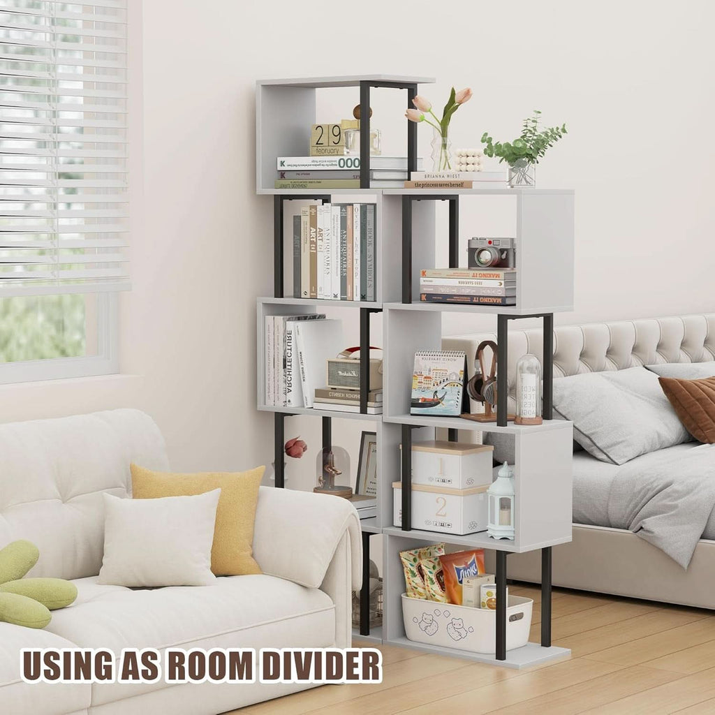 Five Tier Bookshelf White Bookcase Living Room Furniture-4