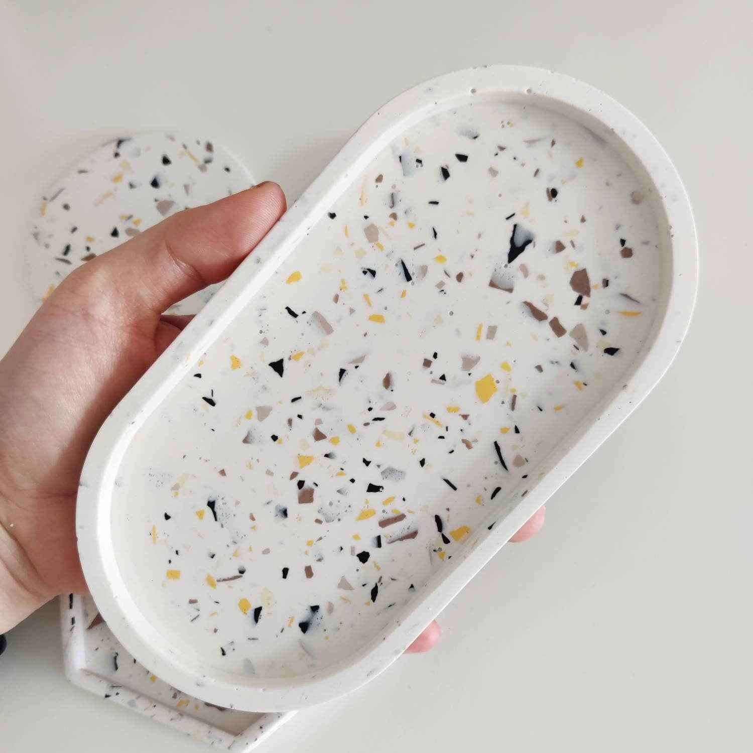 Oval natural terrazzo trinket tray-1