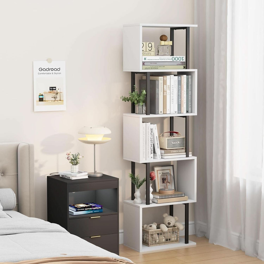 Five Tier Bookshelf White Bookcase Living Room Furniture-1