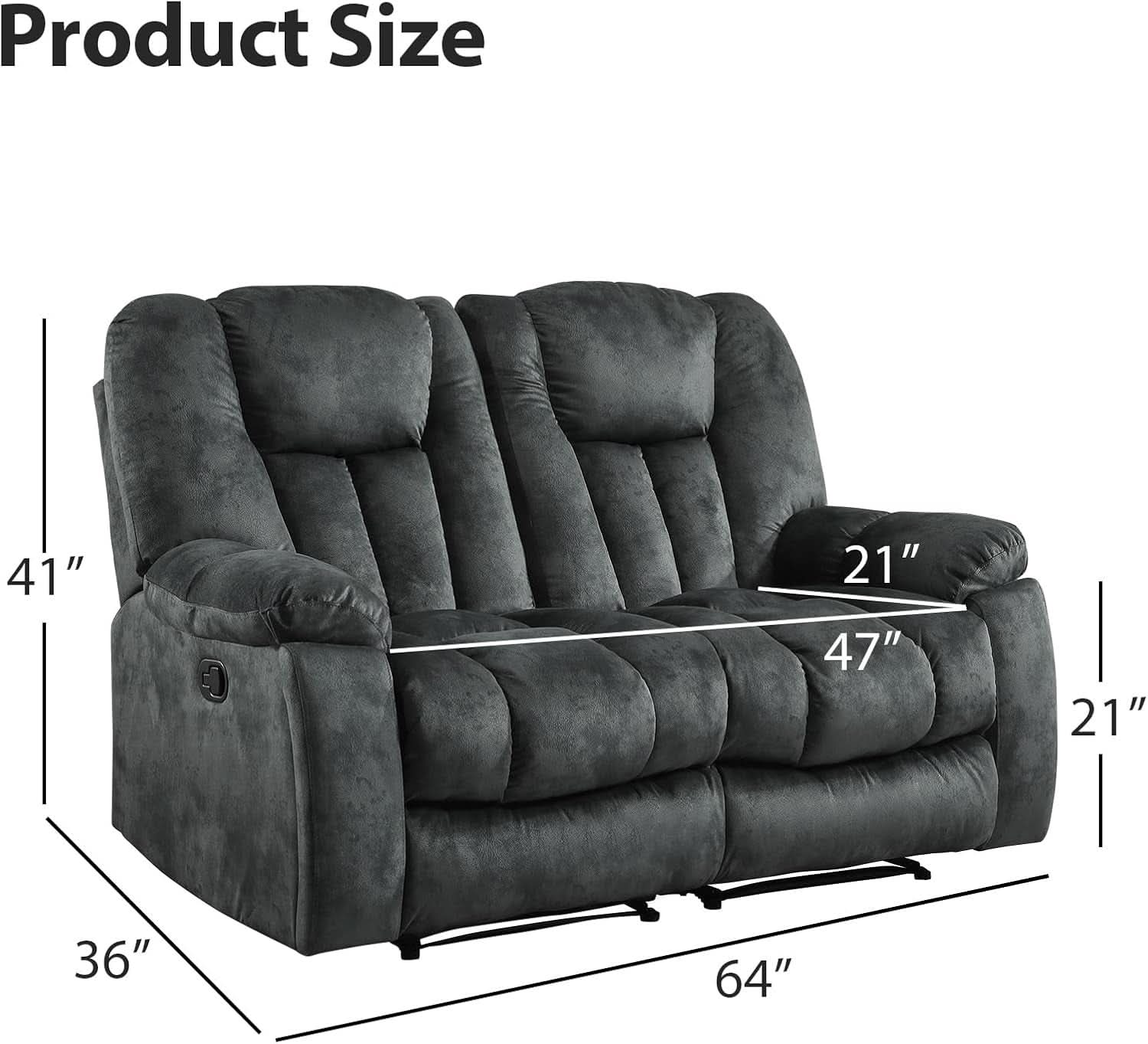 Grey Extra Wide Loveseat Recliner Sofa For Two Cup Holders