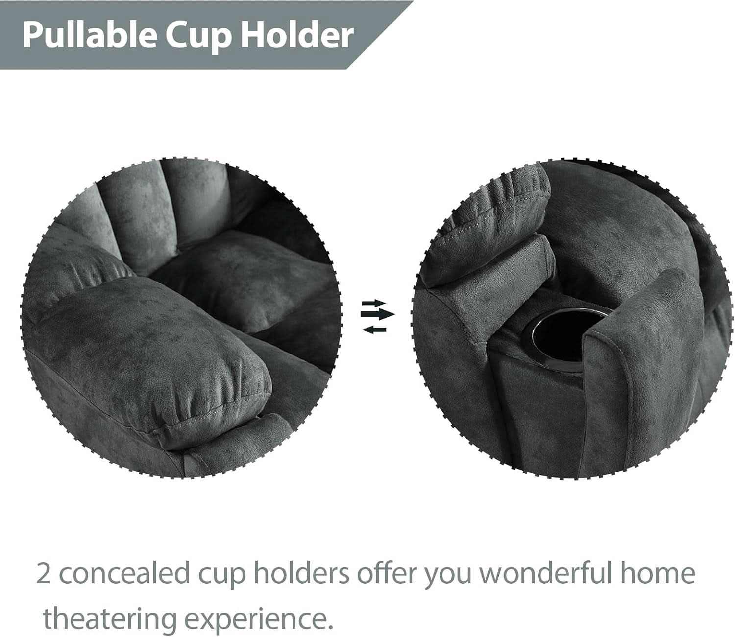 Grey Extra Wide Loveseat Recliner Sofa For Two Cup Holders