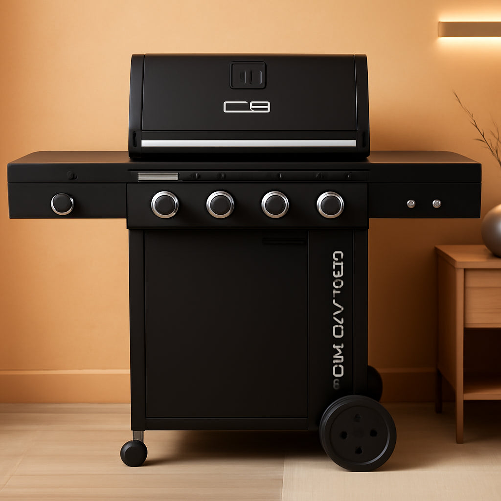 Black 4Burner Gas Grill Cabinet With Extra Storage Space