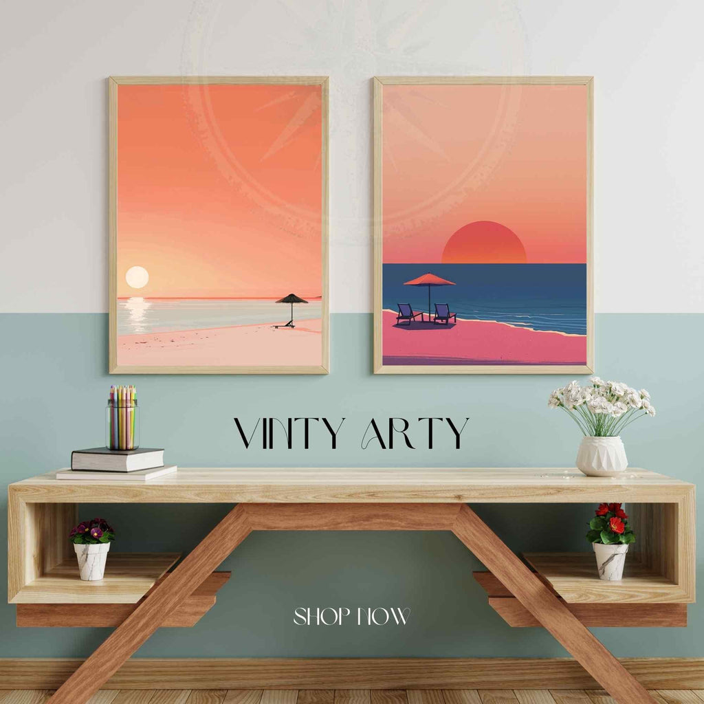 Affiche plage  - Affiche Minimaliste plage - Affiche coucher de soleil-4