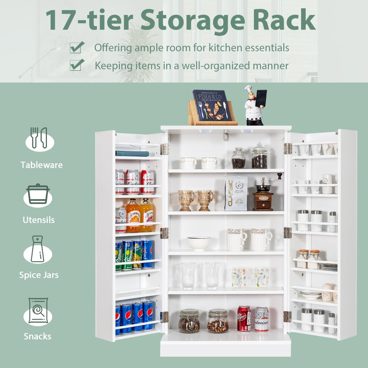NNECW 17-Tier Buffet Cupboard for Dining Room, Living Room & Entryway-3