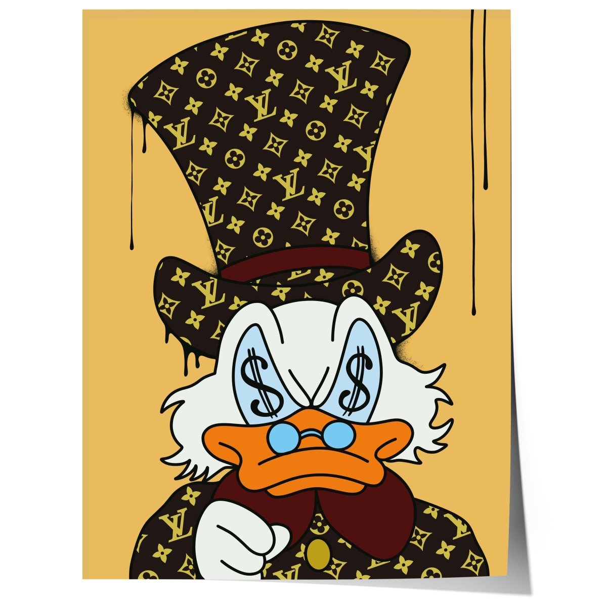 Luxury Duck Cartoon Poster · Money Eyes Design · Pop Art Illustration · Street Art Style · Moderne Wandkunst · Print ohne Rahmen-0