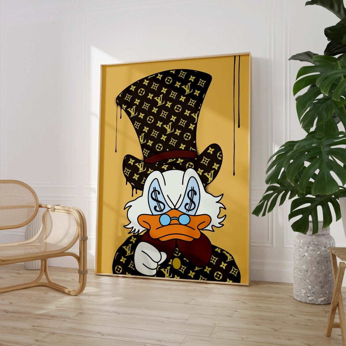 Luxury Duck Cartoon Poster · Money Eyes Design · Pop Art Illustration · Street Art Style · Moderne Wandkunst · Print ohne Rahmen-1