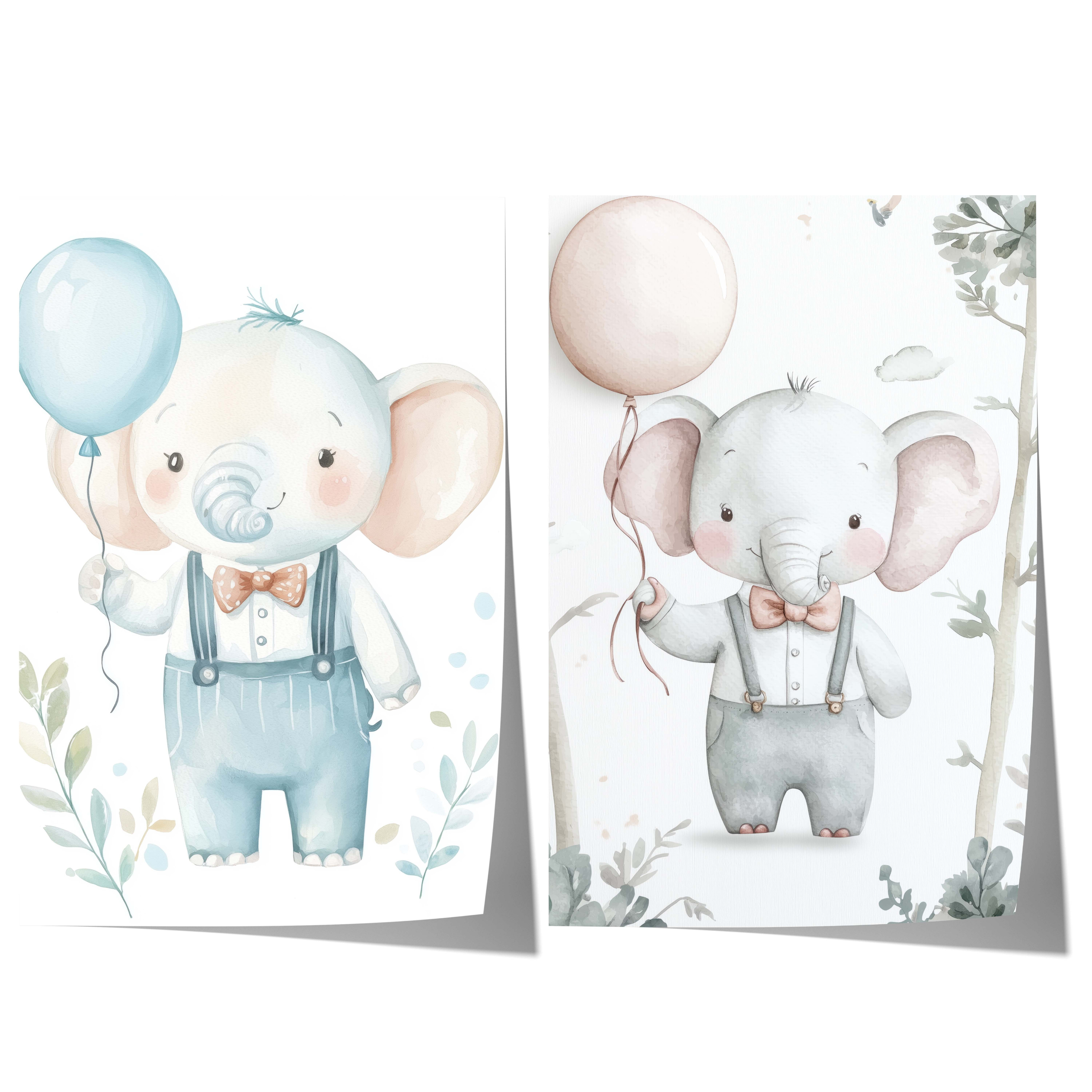 Niedliches Elefanten Kinderzimmer Poster · Aquarell Elefant mit Ballon · Babyzimmer Wanddeko · Pastell Tierillustration · Print ohne Rahmen-0