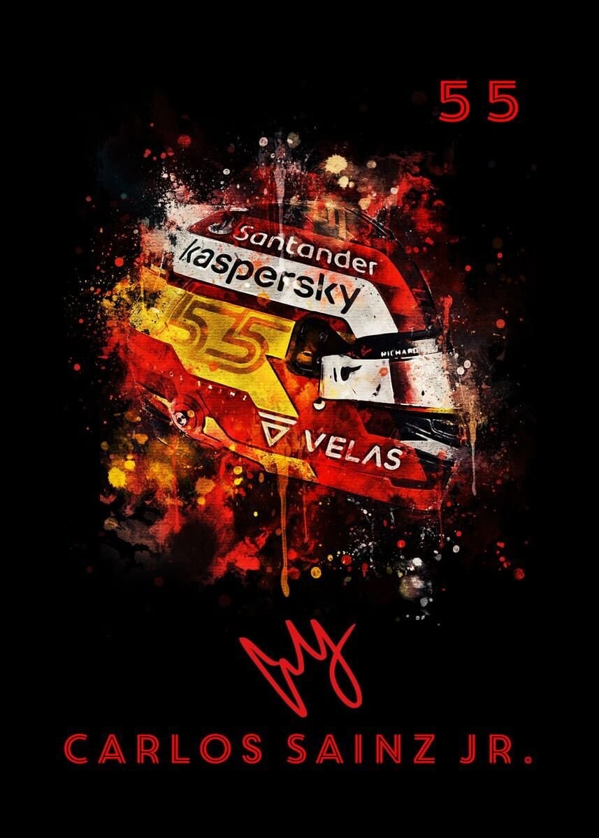 Poster Formel 1 Helm Aquarell Rennfahrer Name Unterschrift Rennnummer · Deko Print ohne Rahmen-1