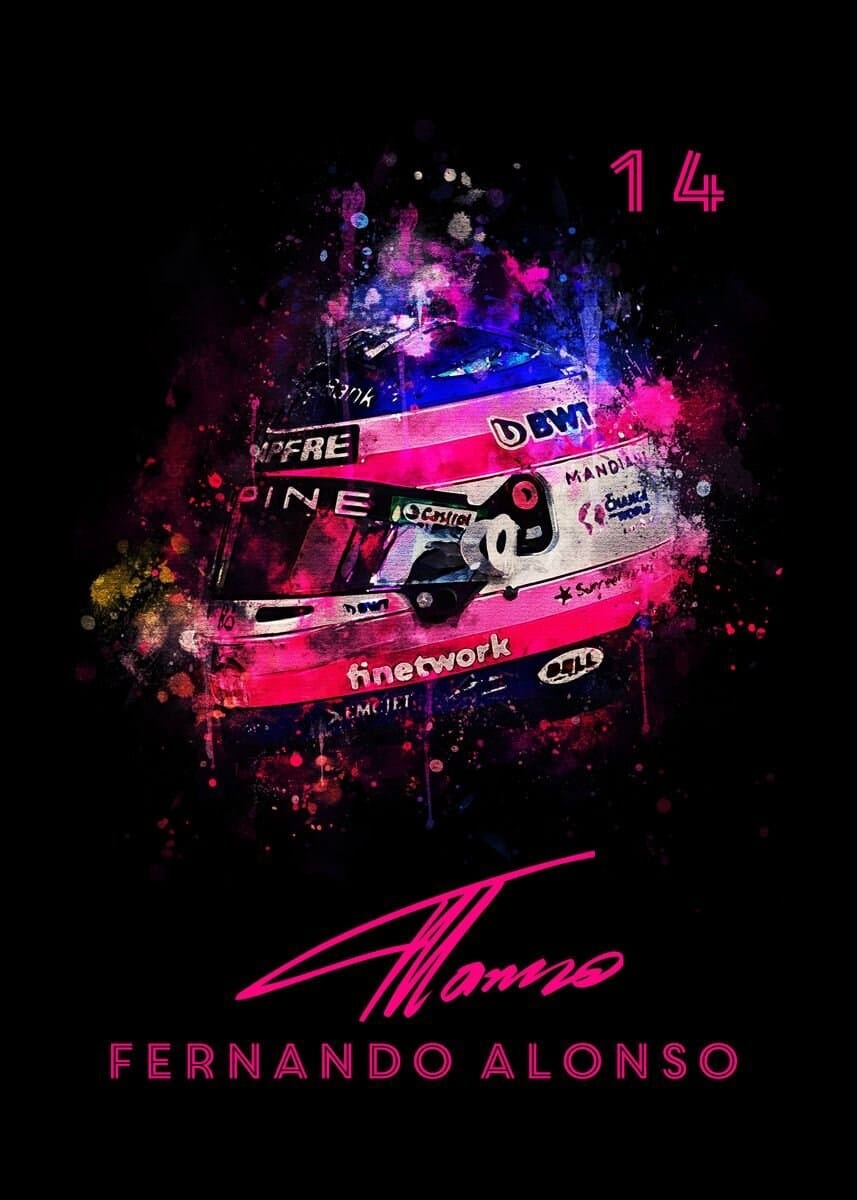 Poster Formel 1 Helm Aquarell Rennfahrer Name Unterschrift Rennnummer · Deko Print ohne Rahmen-3