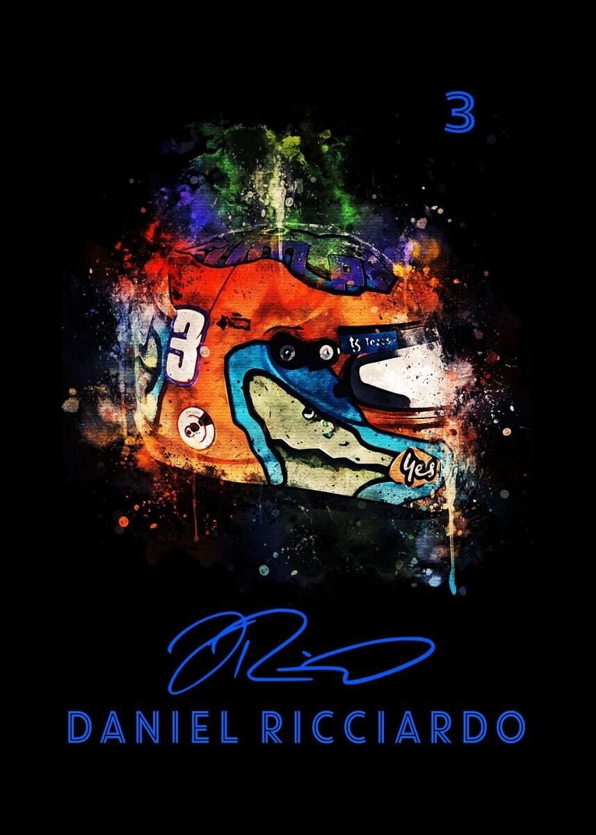 Poster Formel 1 Helm Aquarell Rennfahrer Name Unterschrift Rennnummer · Deko Print ohne Rahmen-2