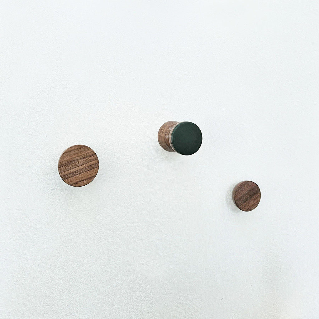 Geometric Walnut Wood & Ceramic Wall Mounted Coat Hook / Knob - Dark Green-2