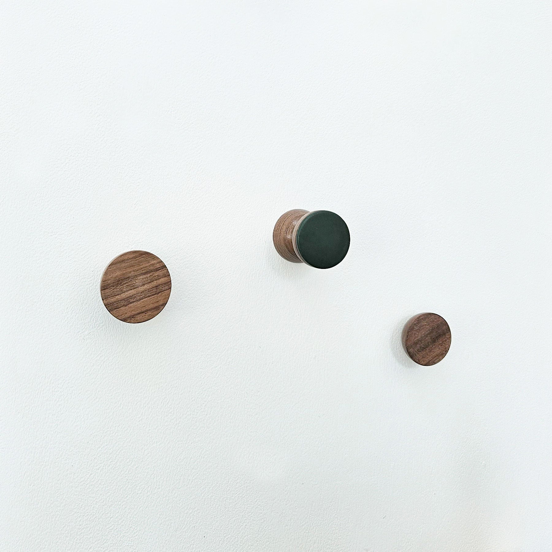 Geometric Walnut Wood & Ceramic Wall Mounted Coat Hook / Knob - Dark Green-2